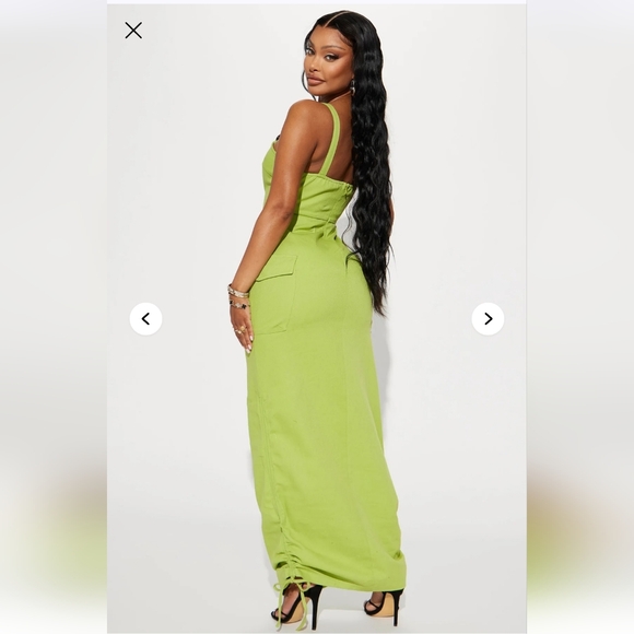 Fashion Nova Talk Is Cheap Denim Maxi Dress - Lime PTP 19" - Picture 2 of 3